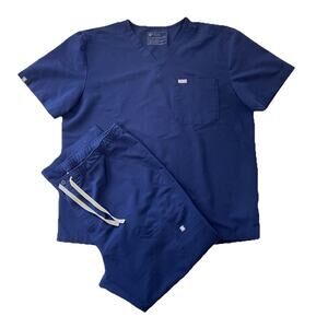 Figs Scrub Set Men 2XL SHORT Leon 3-pocket Top + Cairo Pants Short Navy Blue
